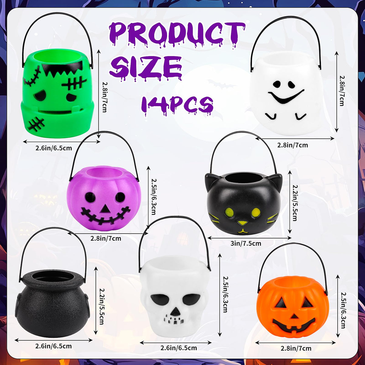 FOIMAS 14 Pack Mini Halloween Candy Cauldron,Pumpkin Ghost Candy Bucket Holder with Handles for Trick or Treat Halloween Party Favor Home Decoration Supply