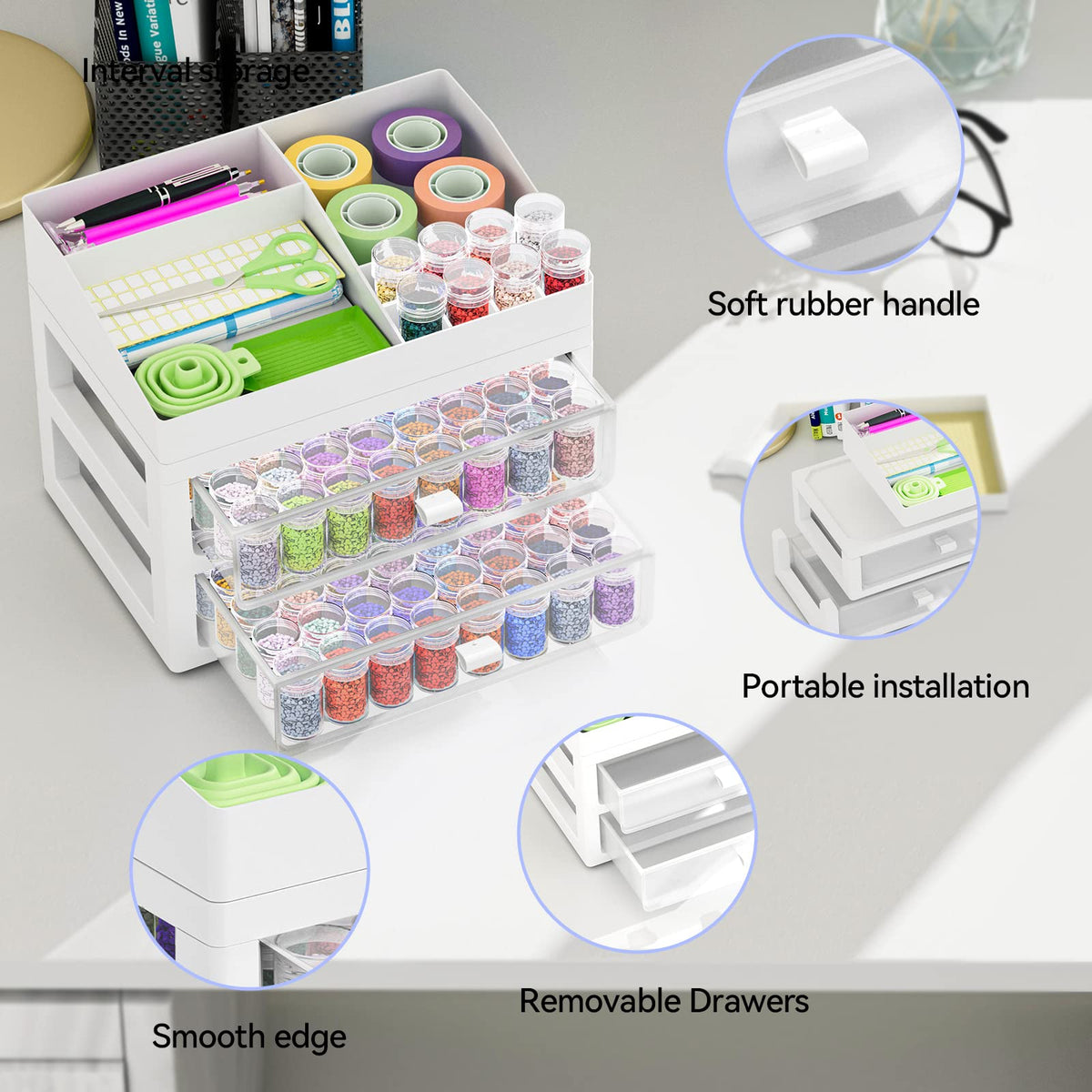 ARTDOT Storage Containers for Diamond Painting Accessories, 2 Drawers with 96 Slots Bead Storage Bottles and Diamond Art Accessories and Tools Rack