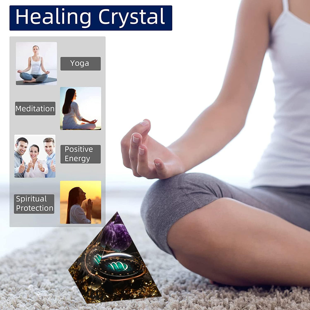 12 Zodiac Orgone Crystal Pyramid, Natural Amethyst with Obsidian,Healing Crystals Pyramid for Protection Chakra, Unique Constellation Pyramid for Positive Energy, Healing Money Health(Virgo)