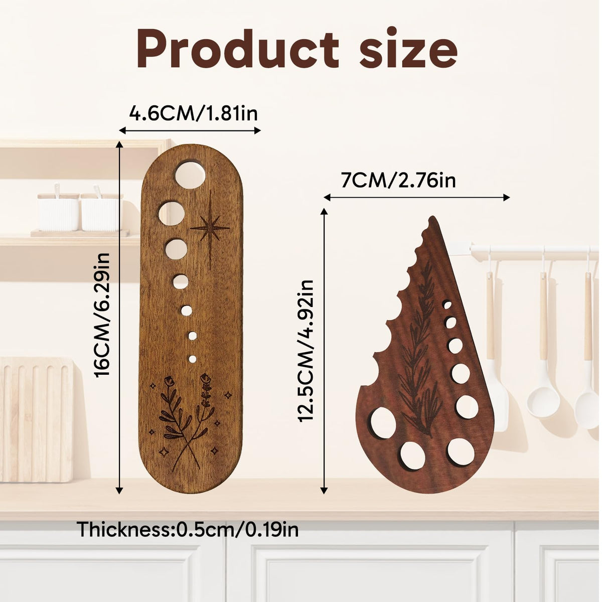 2 Pcs Wooden Herb Stripper, Vegetable Leaf Separator Tool, Functional Kitchen Gadget for Home Cooking and Professional Chefs