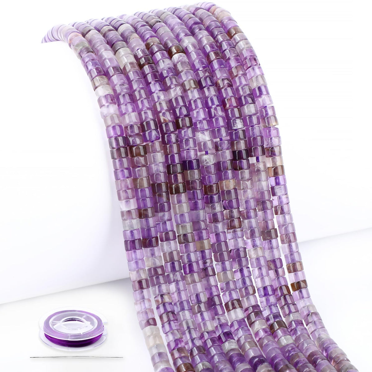 Natural Amethyst Heishi Spacer Beads Loose Semi Precious Flat Round Gemstone Disc Shape Stone for Beading Jewelry Making 4x2mm 15.5"