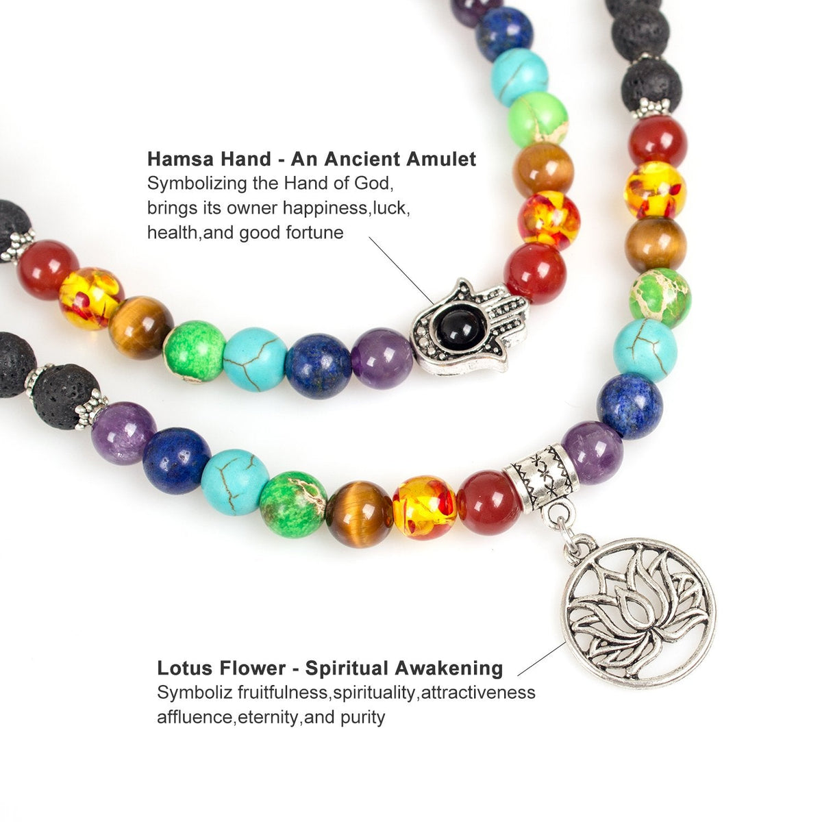 Addmluck 108 Mala Beads Necklace 7 Chakra Tree of Life Pendant Prayer Buddha Bracelets Healing Stone Yoga Men Women Jewelry(Natural lava beads)
