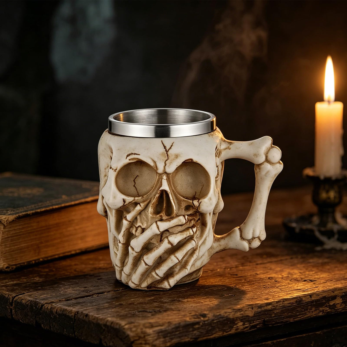 AsAlways Stainless Steel Skull Beer Mug Gothic Beer Stein Novelty Drinking Cup for Wine Coffee Halloween Accessory Gift 400ML/13.5OZ