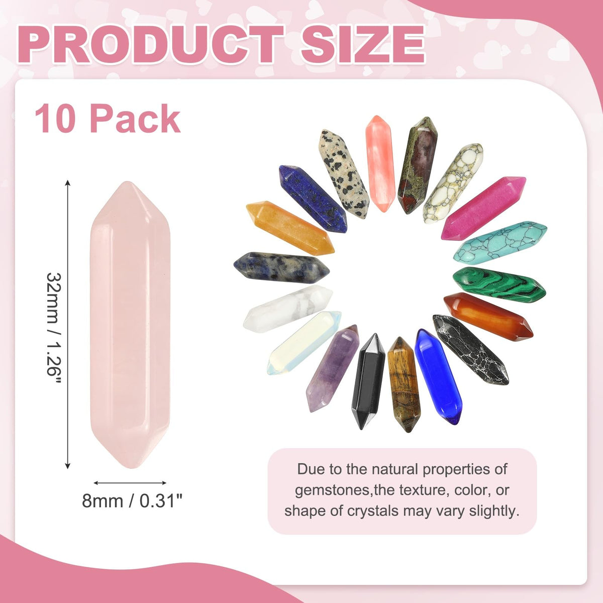MECCANIXITY 10 Pack Rose Quartz Crystals, Polished Crystals Bulk Hexagonal Shaped Meditation Gemstone for Jewelry Making Energy Balance Accessories Gifts