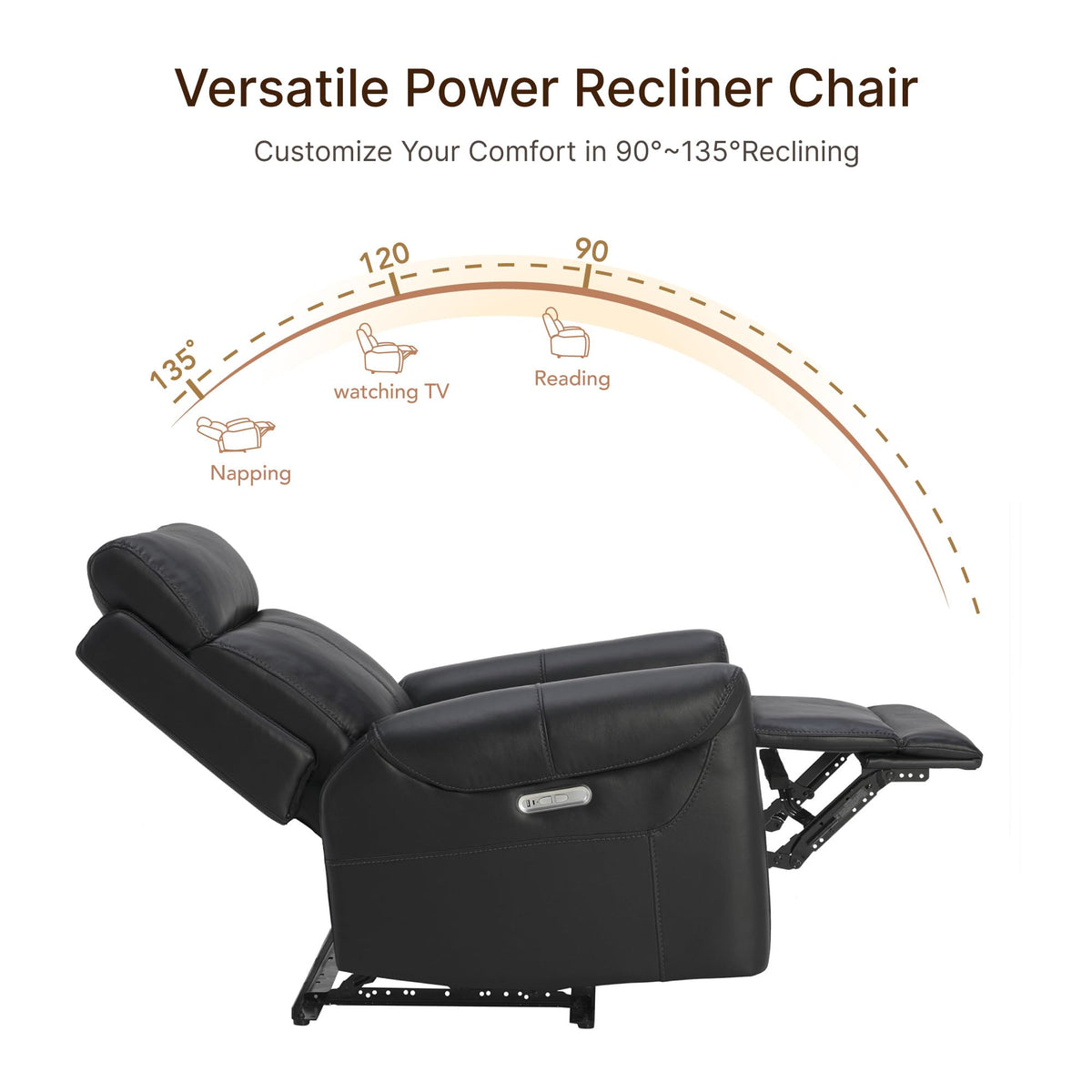 KISLOT Leather Recliner Chair for Adults Wall Hugger RV Recliner with USB Charging Ports Electric Power Reclining Sofa for Living Room Home Theater Seating Bedroom