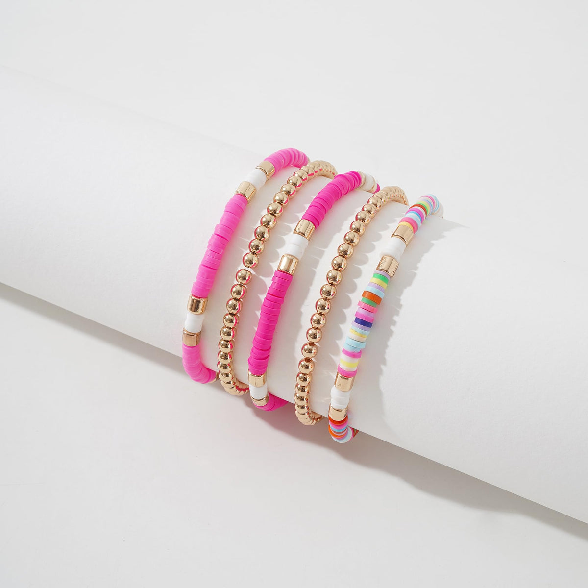 GOOJIDS Surfer Heishi Clay Bead Bracelets for Women Bohemian Stackable Gold Plated Beaded Stretch Bracelets Elastic Layering Friendship Bracelets Set Boho Jewelry
