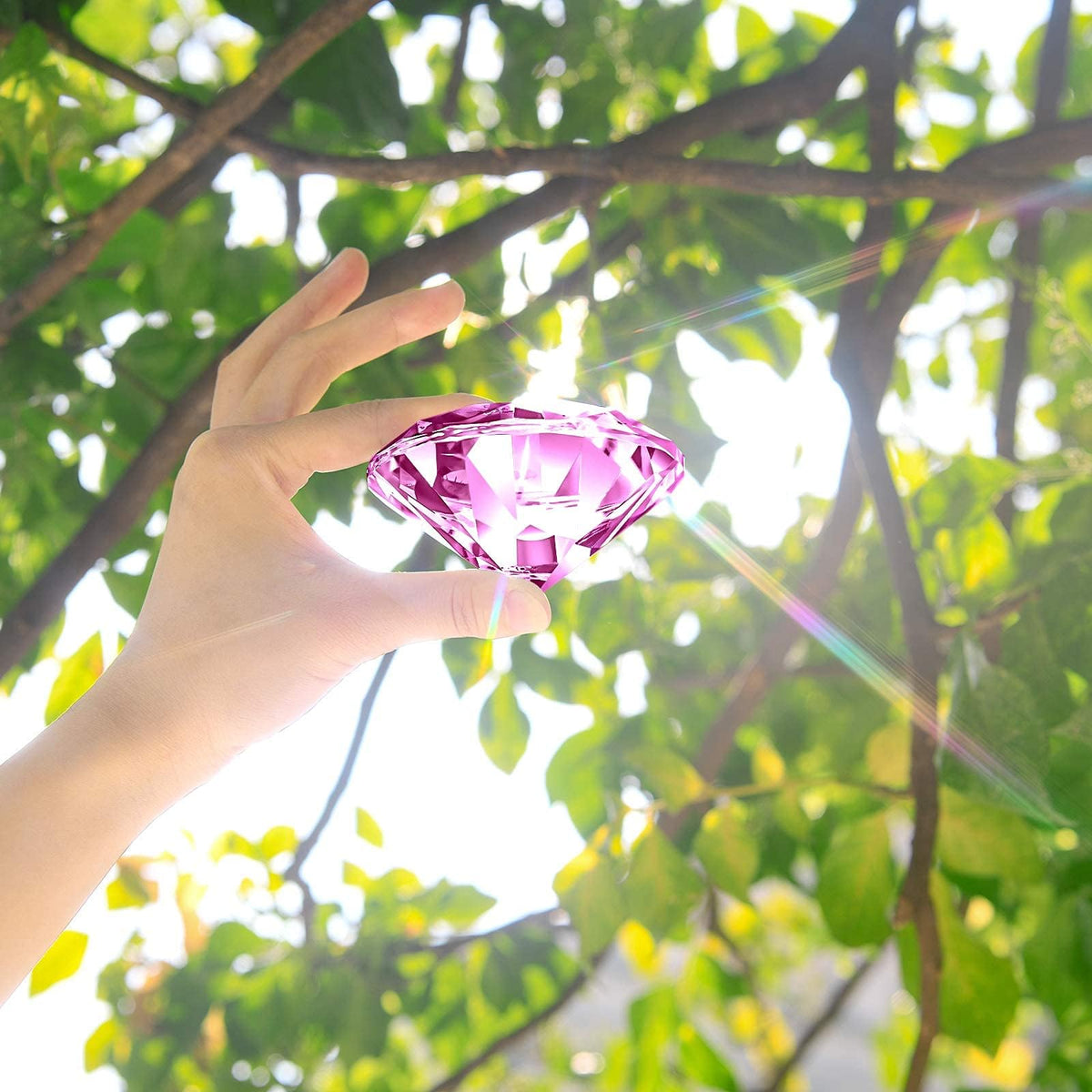 Hiziwimi 60mm Large Crystal Diamond Paperweight with Stand Jewels Wedding Decorations Centerpieces Home Decor (2.36 in, Pink)
