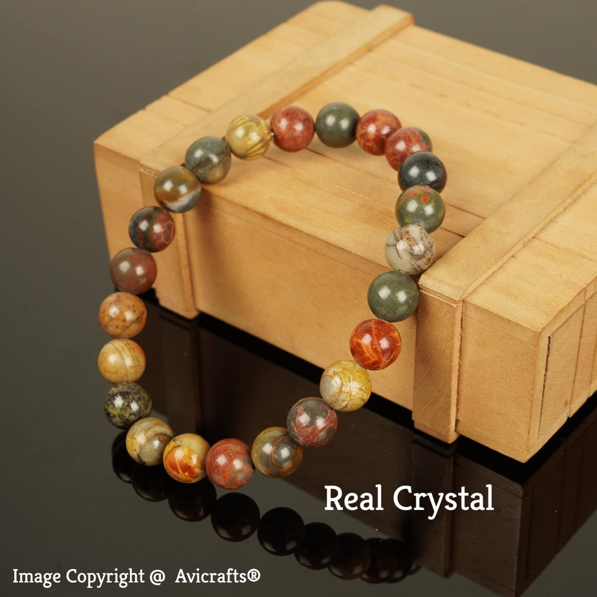 Avicrafts Picasso Jasper Stone Beads Healing Bracelet-Inspirational Balance Bracelet-Spiritual Protection Anxiety Stress Relief Meditation