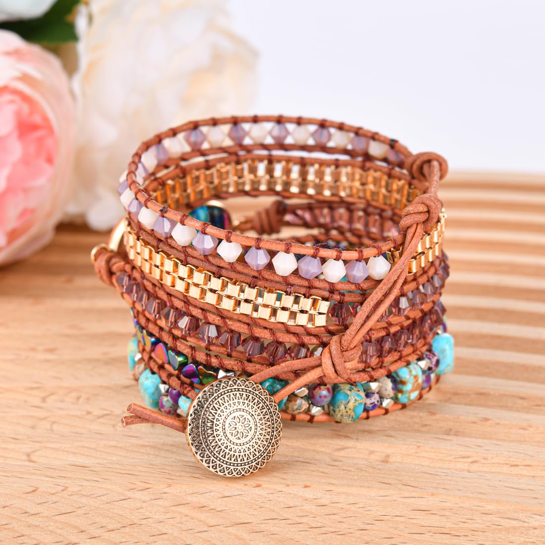 YGLINE Handmade Leather Wraps Bracelet Beads Yoga Bracelets Gemstone Healing Bracelets