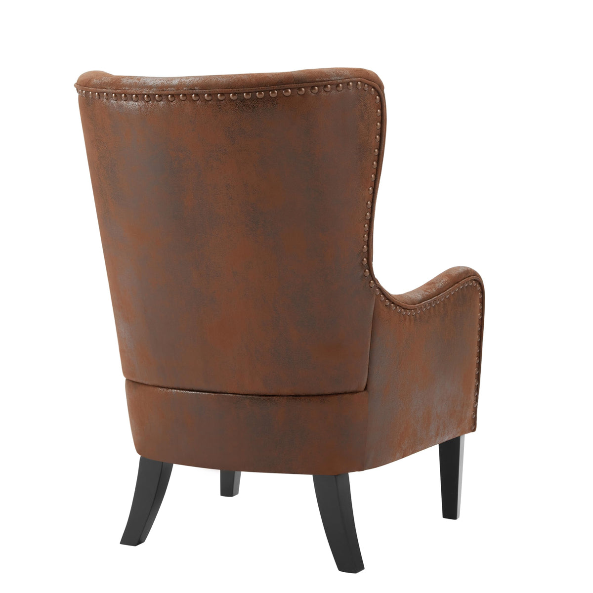 Christopher Knight Home Elber Mid-Century Modern Wingback Accent Chair Set of 2, Faux Suede Fabric Upholstered Club Chairs Set with Cushions, Wooden Comfy Reading Chair for Bedroom Living Room, Brown