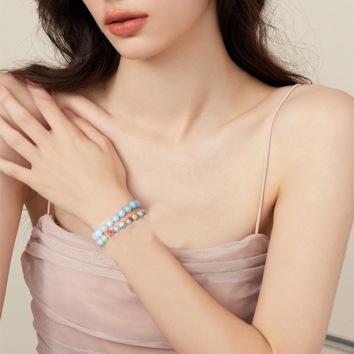 Crgwxzl Healing Crystal Bracelets for Women 8mm Natural Stone Beaded Stretch Bracelet Blue Aquamarine Blue cat eyes Imperial Jasper Spiritual Gemstone Lucky Jewelry Gifts