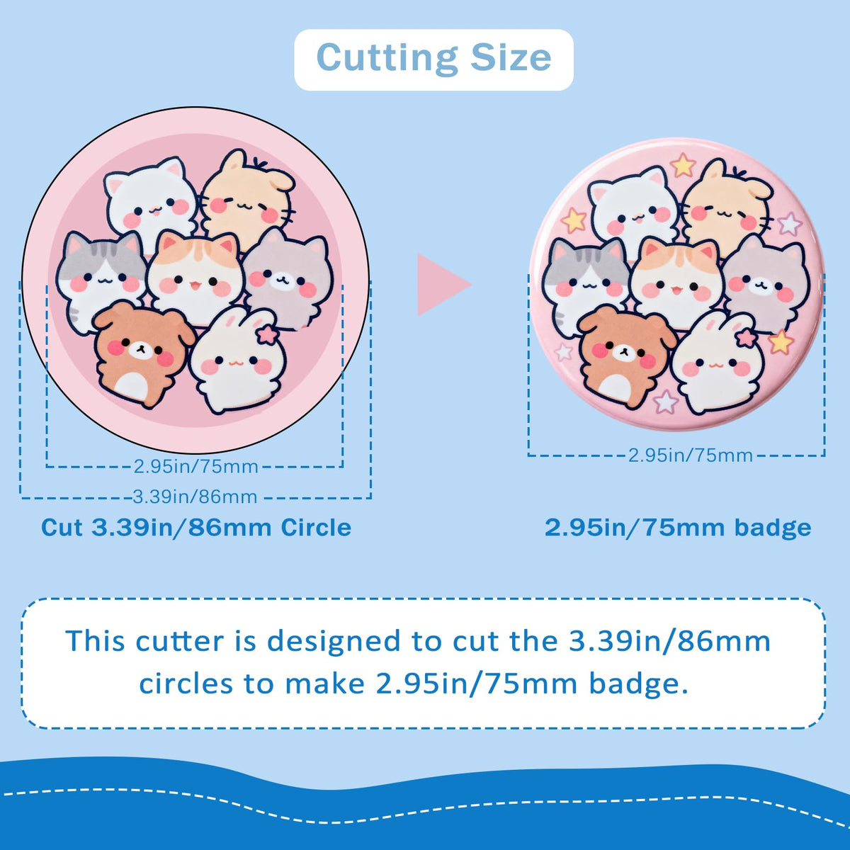 Taddien Round Badge Maker, Round Die Cutter for DIY Button Making and Scrapeboards Cardstocks Cutting, Cutter for Paper Leather PVC Cards, 86mm (3.39in) Cut Size for 75mm Buttons