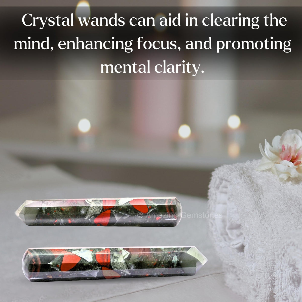 Amazing Gemstone African Bloodstone Crystal Wand Massage Stick - Pelvic Wand Gua Sha for Adults - Crystals and Healing Stones Massage Wands for Adults Gifts (Pointed)