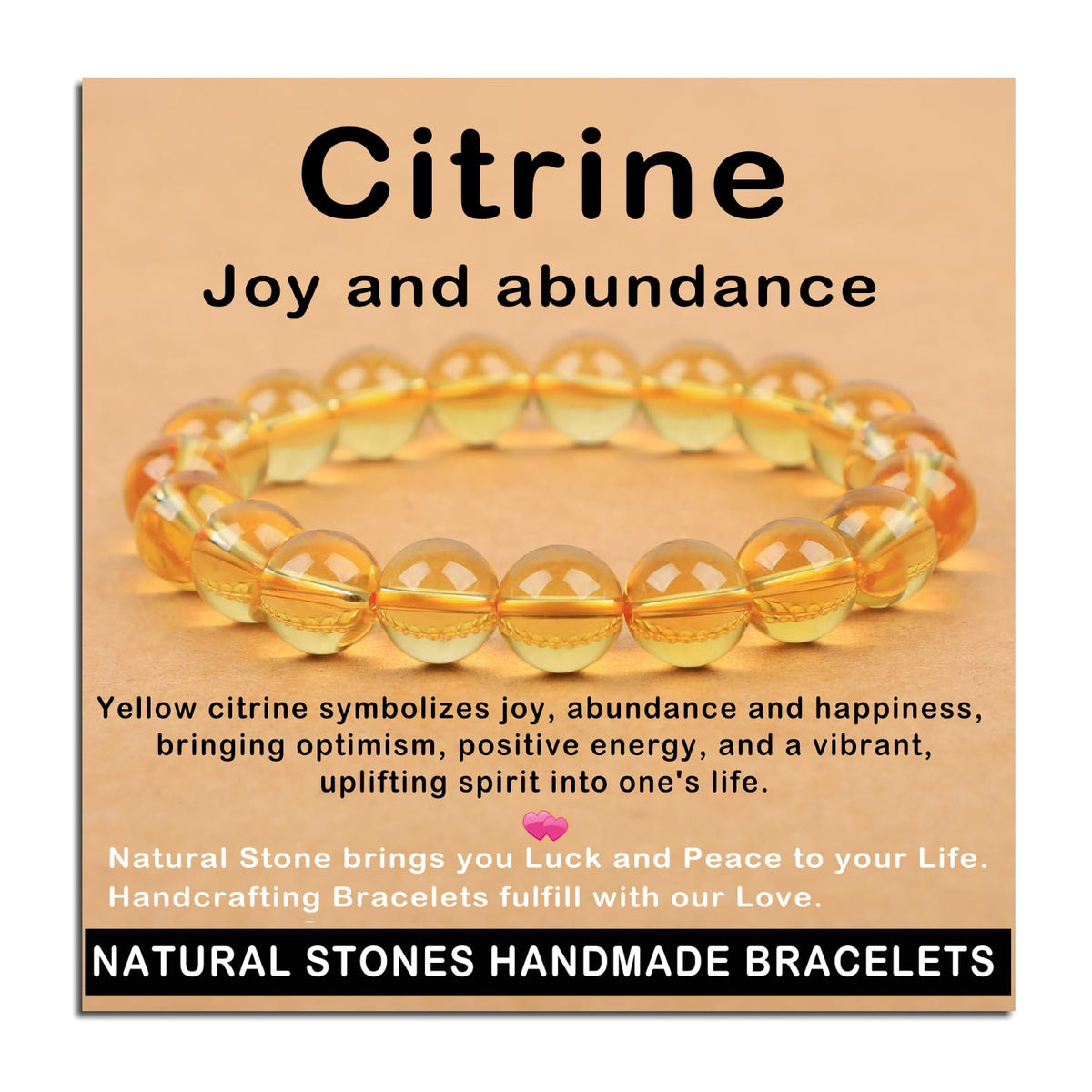 AD Beads Handmade Gemstone Stretch Elastic Bracelet Crystal Healing Reiki Nature's Beauty and Spiritual Essence Unisex (10mm, Citrine (Joy and Abundance))