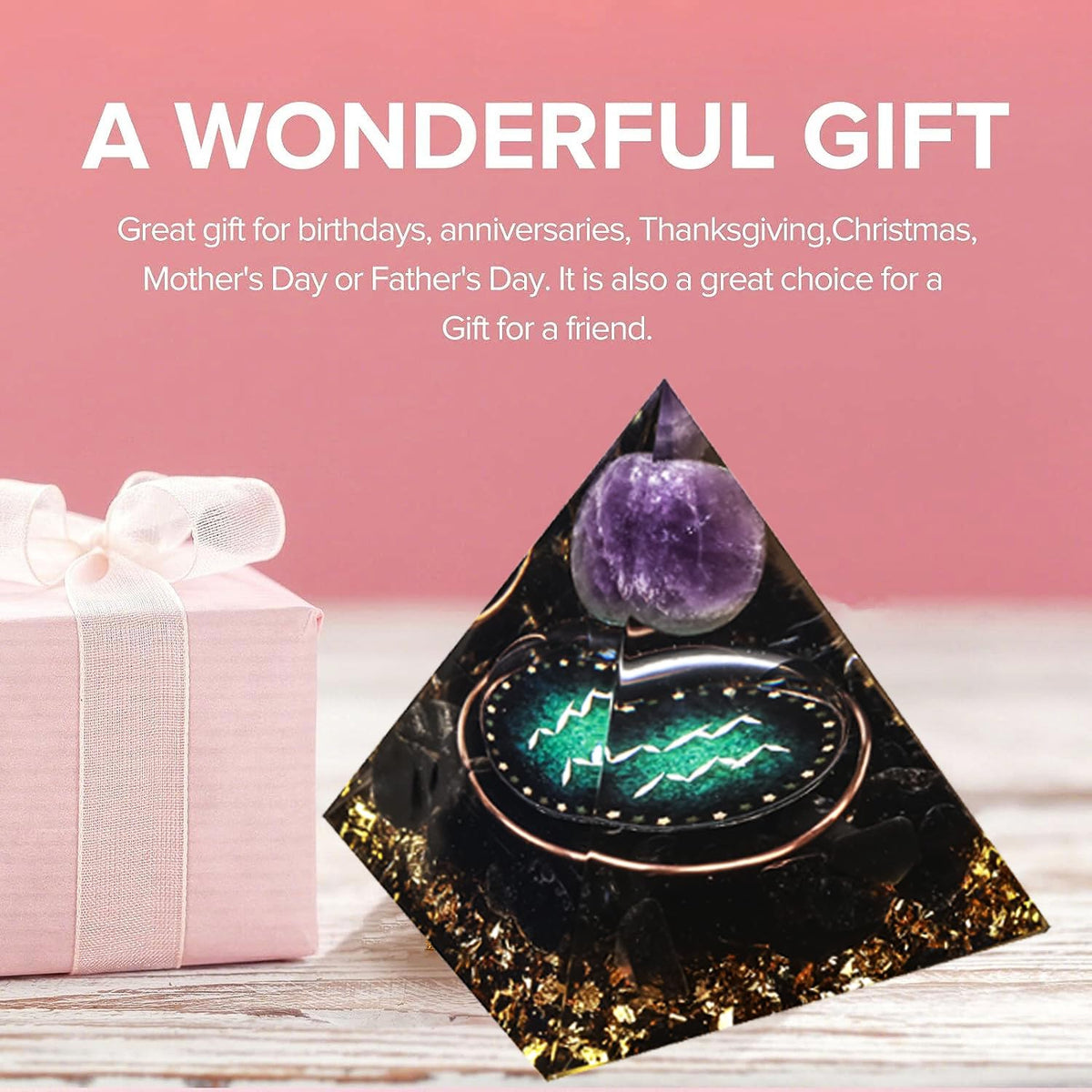 12 Zodiac Orgone Crystal Pyramid, Natural Amethyst with Obsidian,Healing Crystals Pyramid for Protection Chakra, Unique Constellation Pyramid for Positive Energy, Healing Money Health(Aquarius)