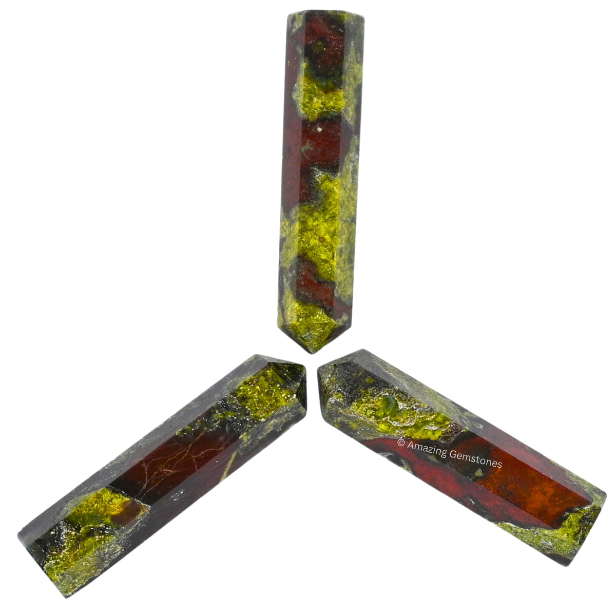 Amazing Gemstone Dragon Bloodstone Crystal Points Bulk Healing Crystals - Pack of 3 Single Terminated Healing Wand Point Bulk Crystals for Crafts, Crystal Grid, DIY Work - Premium Crystals