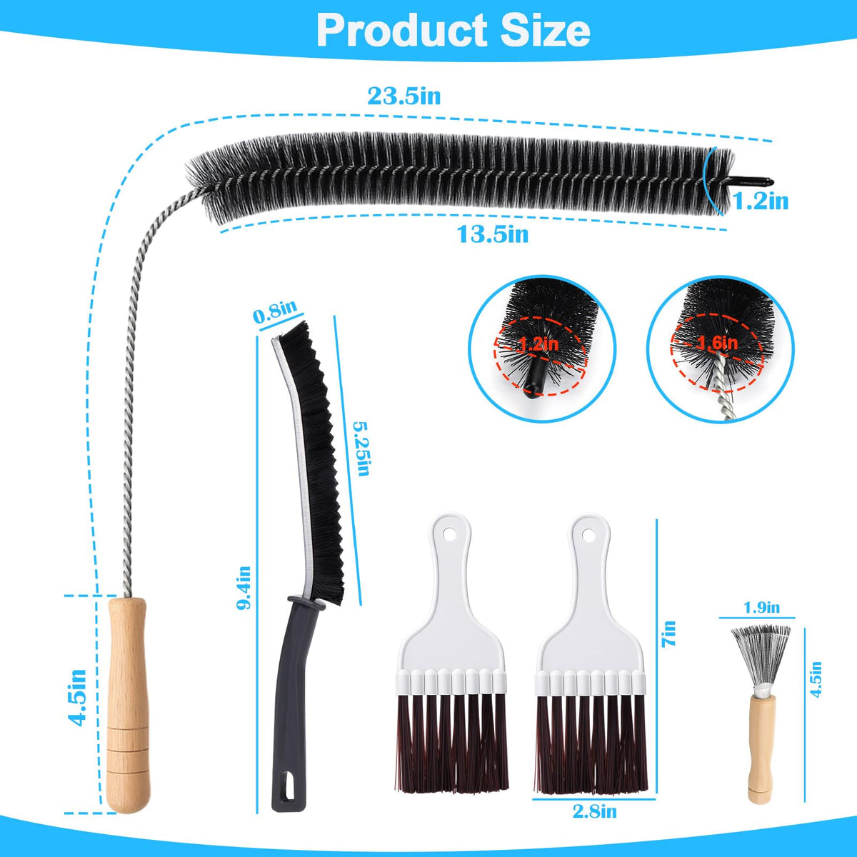 XANGNIER Refrigerator Coil Cleaning Brush Kit,5 Pack Fridge Coil Cleaner Tools Accessories,Sewer Drain Cleaner Brush for Toilet,Sink, Dryer Vent,Pipe,Shower,Appliance,Long Flexible Drain Brush
