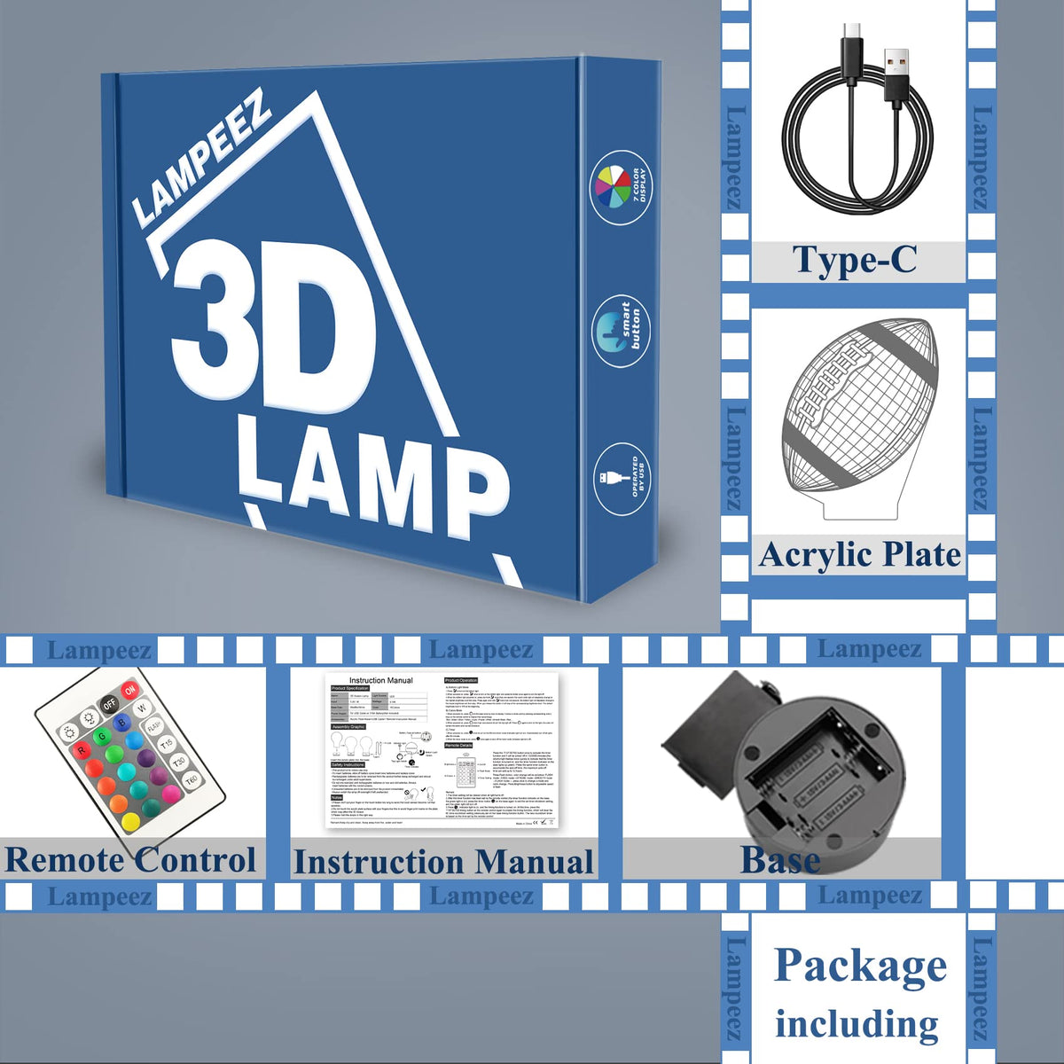 Lampeez Football Gifts Night Light, Kids 3D American Football Night Light Optical Illusion Rugby Lamp with 16 Colors Changing Remote Birthday Xmas Valentine Gift Idea for Sport Fan Boys Girls