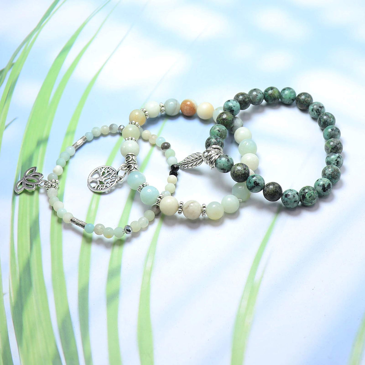UEUC Tree of Life Yoga Healing Stone Bracelets,Multilayer Lotus Chakra Stone Reiki Bracelet Sets,Anxiety Crystal Natural Stone,for Women Stress Relief