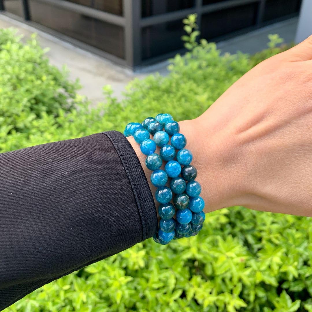 Adabele Real Natural Blue Apatite Gemstone Beaded Bracelet 8.5 inch Stretch Bracelet Chakra Healing Crystal Stone Jewelry Women Mom Gift (Unisex) GB8-D56