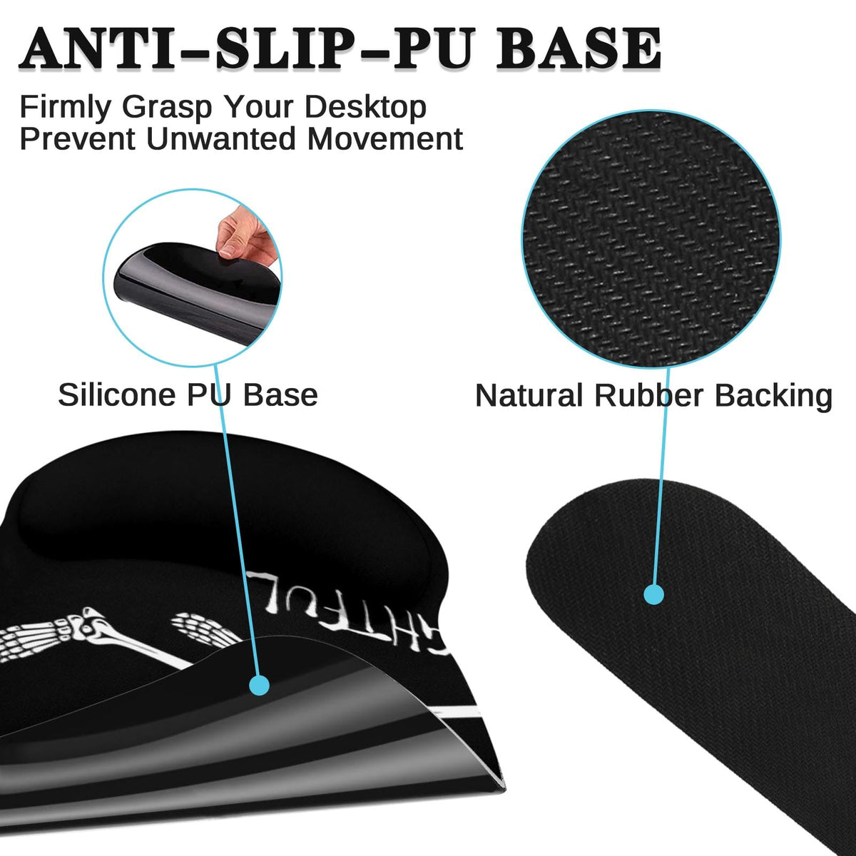 Britimes Black Skull Skeleton Keyboard Mouse Pad Set 4in1 Large Mousepad+Keyboard Wrist Rest+Mouse Wrist Rest+Coaster Set with Ergonomic Design for Home Office Computer 35.4x15.7 inches