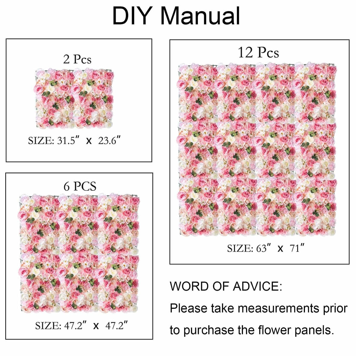GOUZIBHD Flower Wall Panel, Fake Silk Flower Backdrop, Artificial Flower Wall Mat for Wedding Party Bridal Baby Shower Living Room Decor, 16 X 24 in Silk Rose Wall(Size:12PCS)