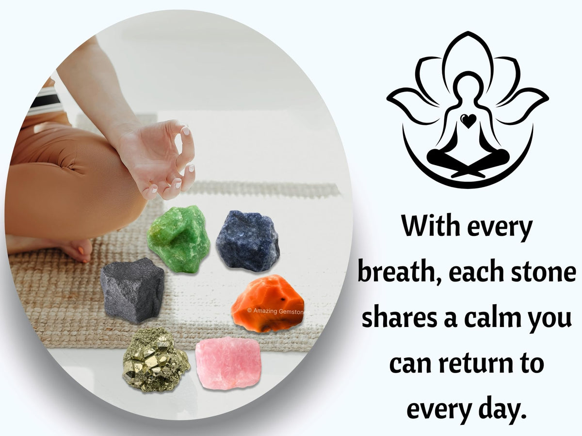 Amazing Gemstone Crystals for Motivation & Self Belief Manifestation, Set of 6 Green Aventurine, Pyrite, Hematite, Iolite, Carnelian and Rose Quartz Healing Crystals and Stones