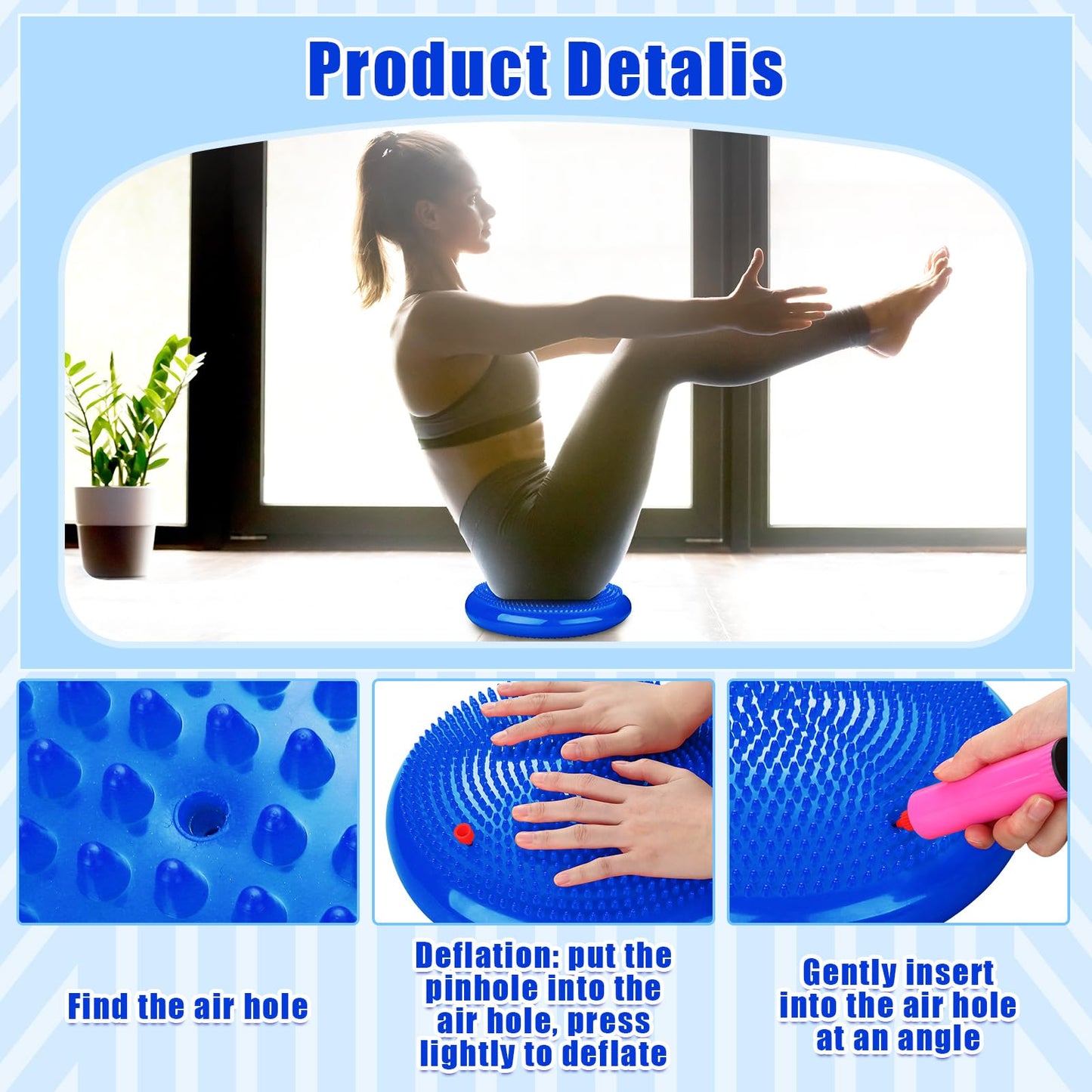 Silipull 2 Pcs Wiggle Seat Inflated Wobble Cushion Flexible Balance Disc with Air Pump for Core Stability Strengthening Improving Posture Physical Exercise(Royal Blue and Macaroon Blue)