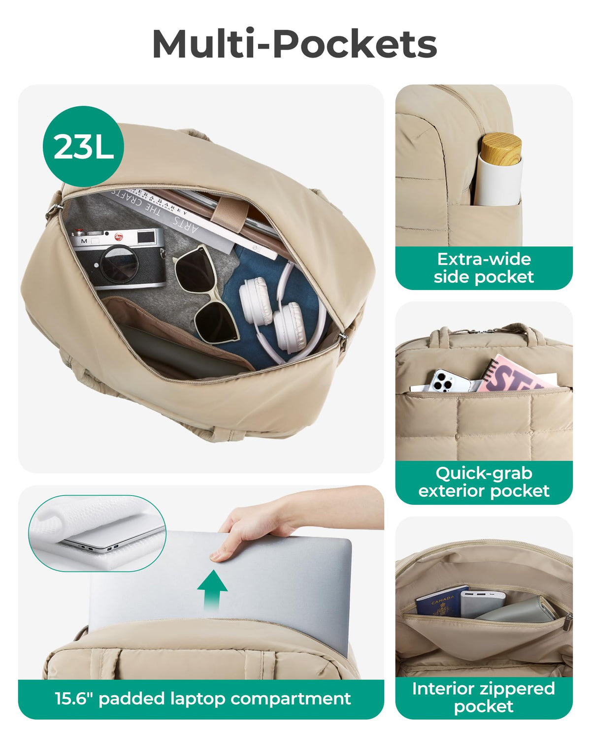 BAGSMART Gym Bag for Women, Carry on Travel Duffel Bag, Water-resistant Weekender with Shoe Compartment for Gym Travel Work, Desert, Medium