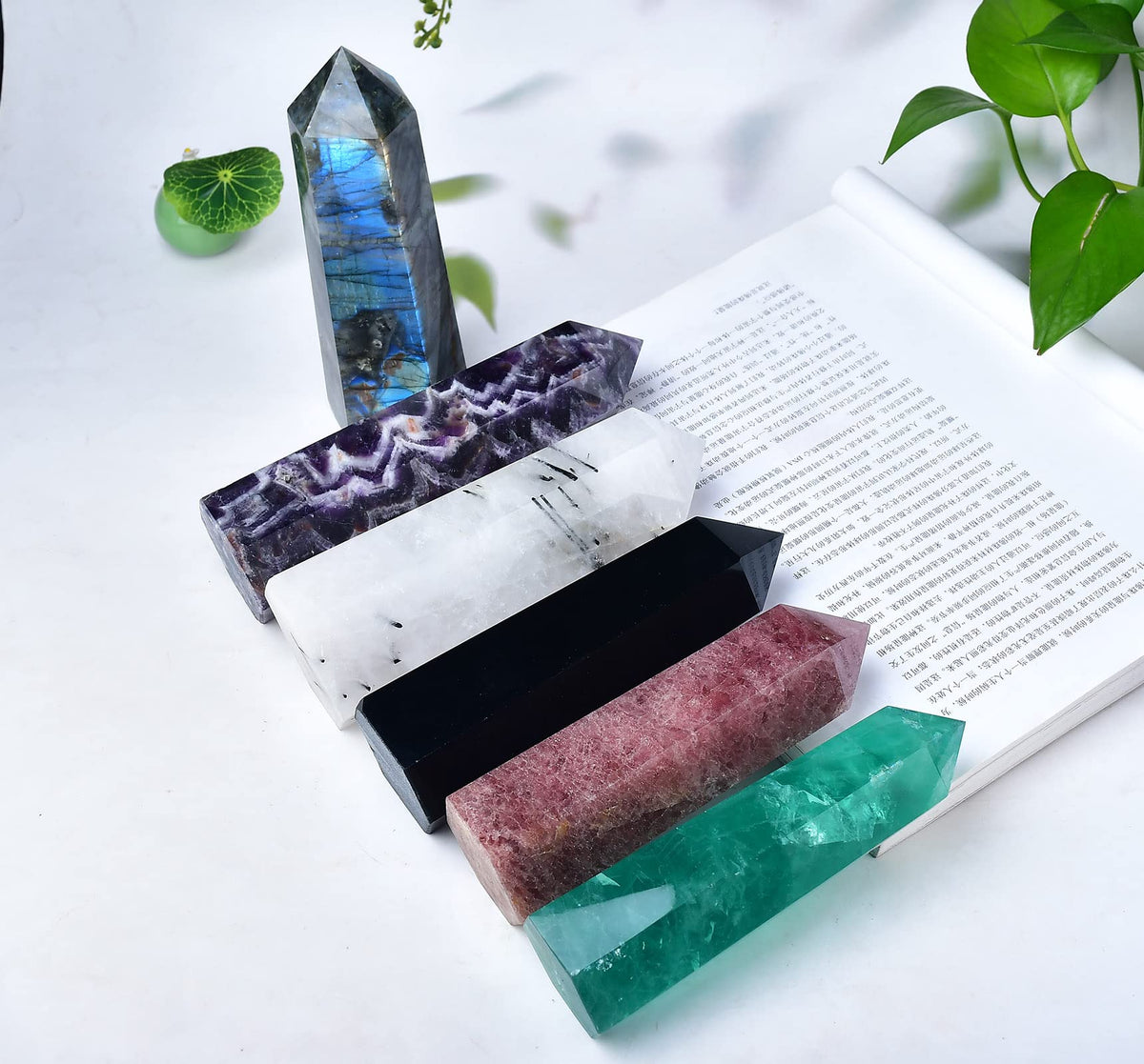FZBHRO Large Labradorite Towers Crystal Point Obelisk 6 Faceted Healing Crystal Stone Wand for Meditation Gift 0.8-1.3 Pound