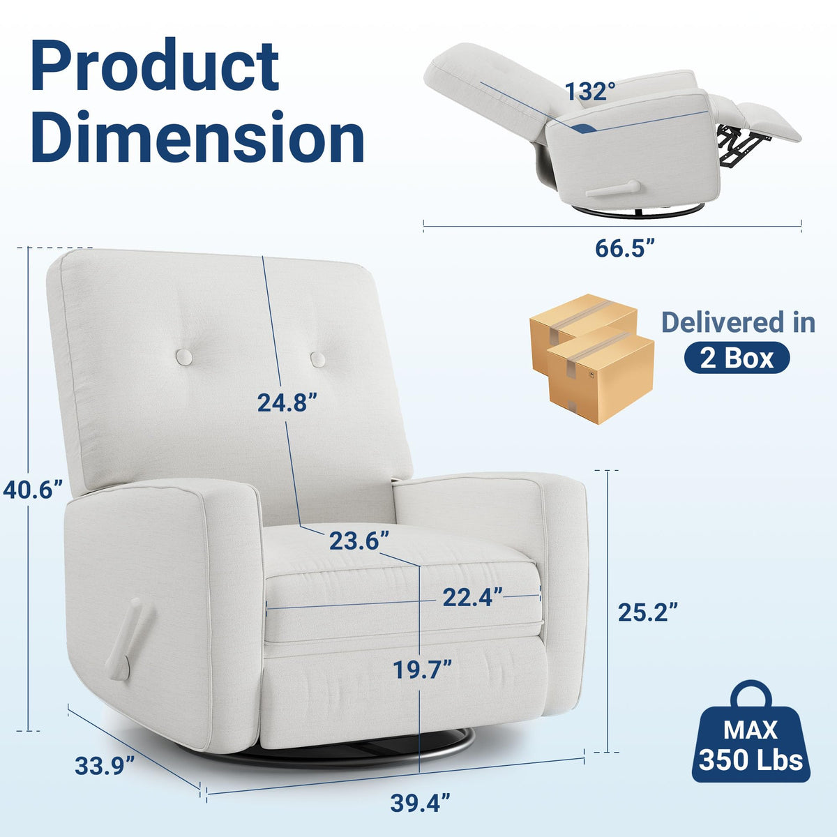 Garvee Nursery Recliner Chair, 360° Swivel Rocking Glider Chair for Adults with Adjustable Backrest & Footrest, Cozy Linen Upholstered Armchair for Living Rooms, Bedrooms, Apartments, Beige