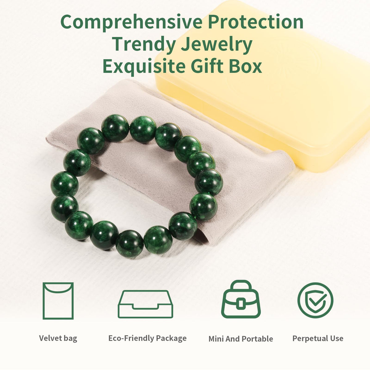 Handmade Natural Jade Beaded Bracelet for Women & Men – Genuine Green/White Jade Gemstone Stretch Bracelet – Lucky Energy Healing Jewelry Gift for Peace, Prosperity & Protection 1KHJ