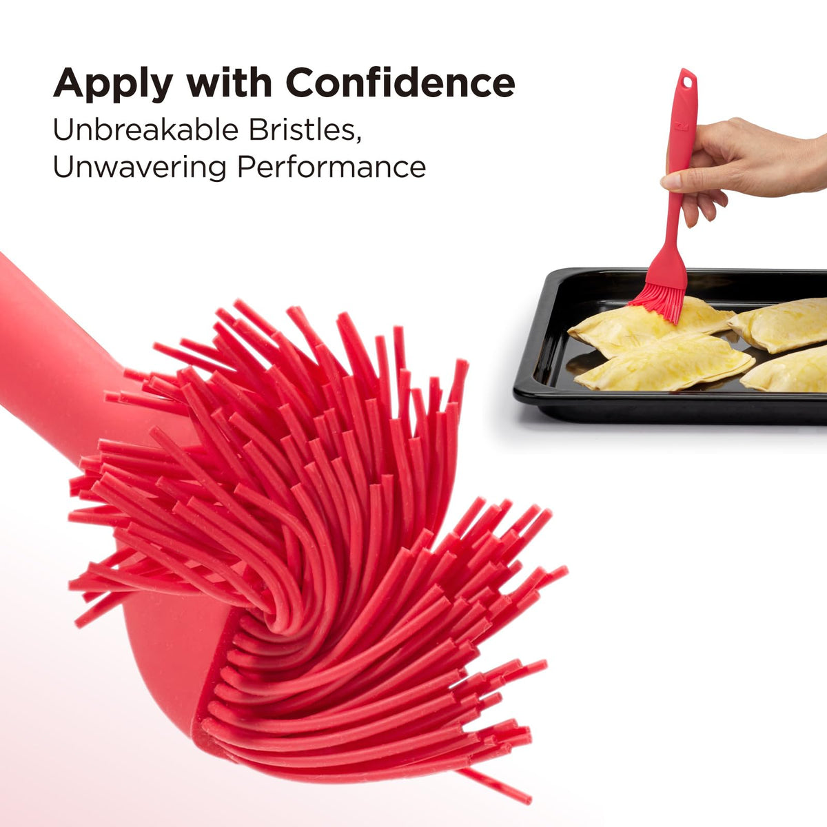 Kitchen Mama WaltzGrip Platinum Silicone Basting Pastry Brush: Set of 2 Heat-Resistant Brushes Utensils for Cooking, Baking, Grilling, Barbecue, and Spreading Oil, Butter, Egg - Dishwasher-Safe (Red)