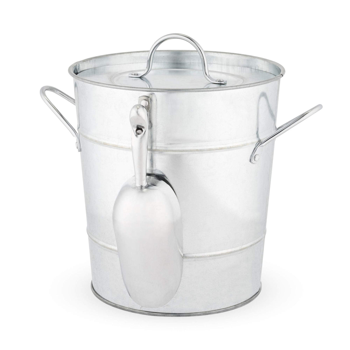 Twine Insulated Ice Bucket with Lid, Scoop & Handles for Beer, Wine, Champagne, Beverages, 1 Gal Galvanized Metal Bucket, Steel Ice Container for BBQs, Indoor & Outdoor Party Supplies, Bar Accessories