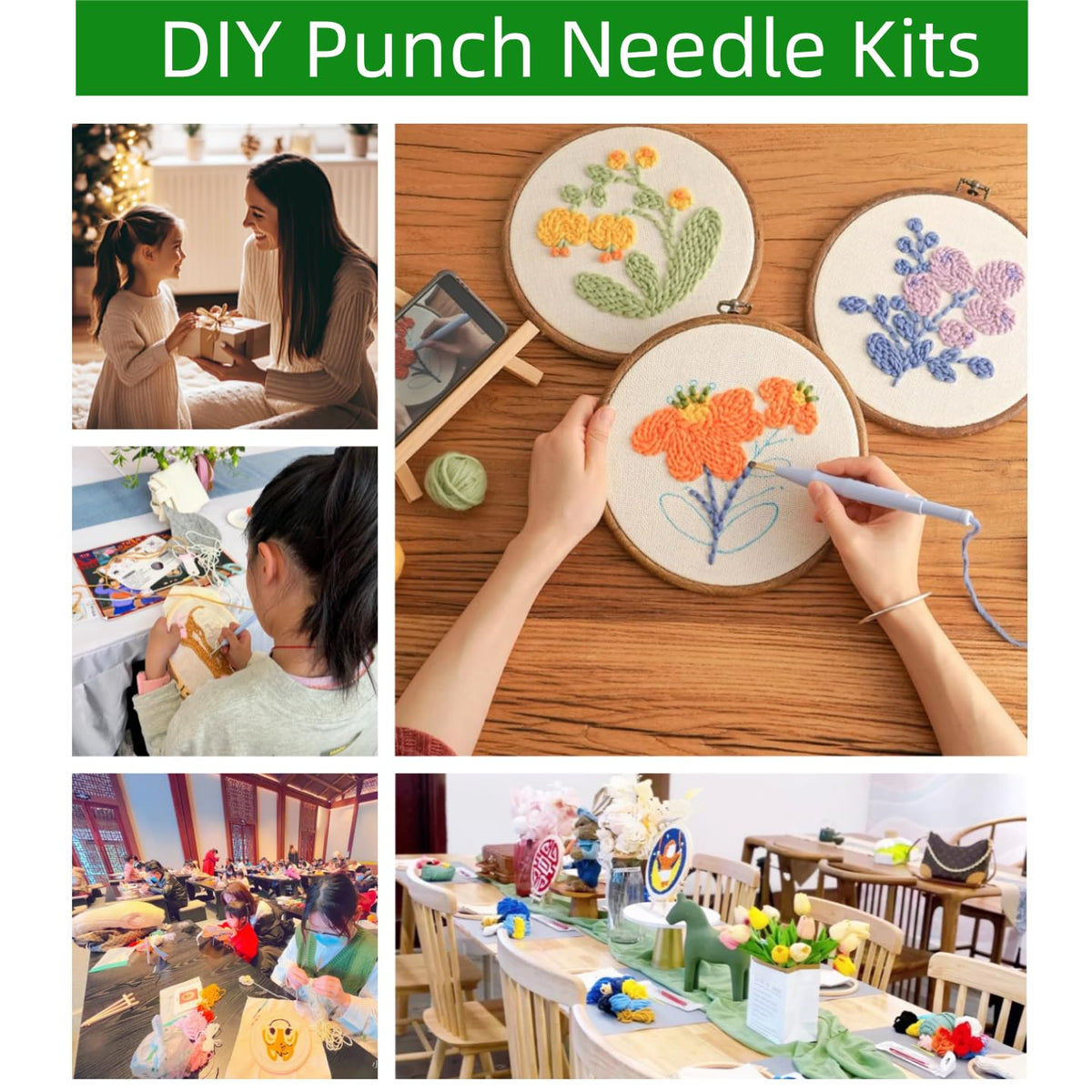 DIY Punch Needle Kits Cartoon Cute Brown Bear Embroidery Punch Needle Starter Craft with Hoop Easy for Beginners for Festival t and Decoration 20x20cm-1