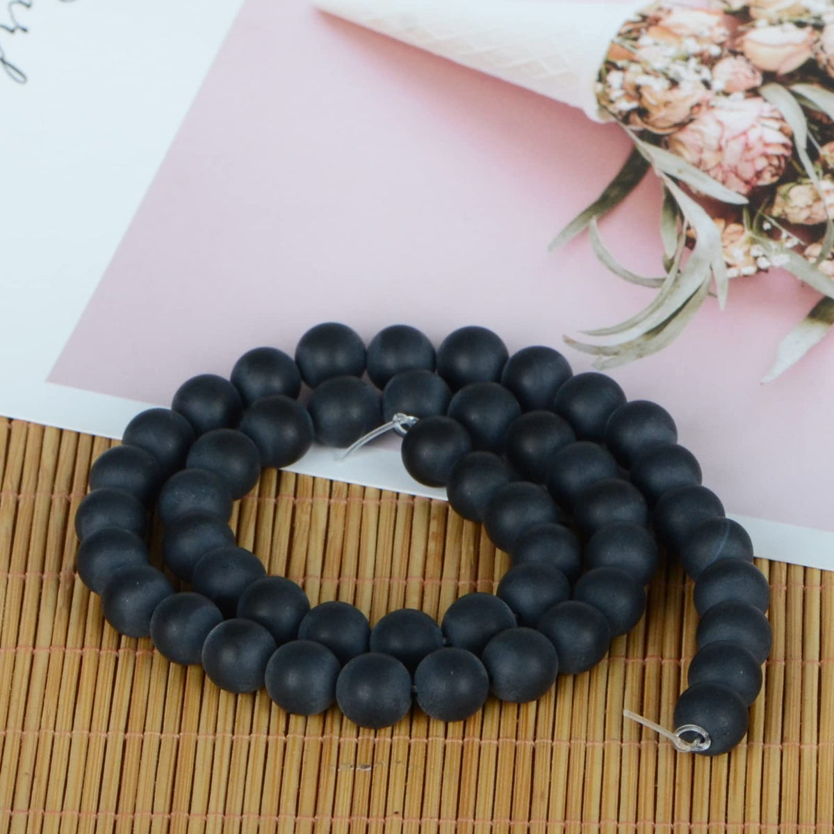 ICAI Beads（Matte Onyx） Natural Stone Gemstone Round Loose Beads Crystal Energy Stone Healing Power for Jewelry Making DIY,1 Strand 35-37pcs（10mm）