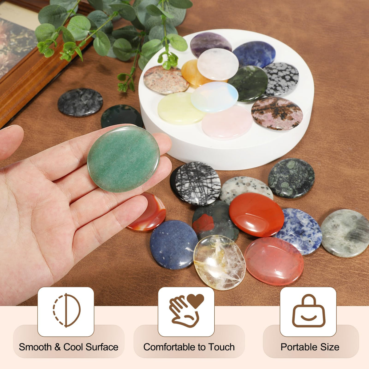 MECCANIXITY 2 Pcs Thumb Worry Stone for Anxiety, Yellow Phan-Tom Quartz Relief Crystals Hand Thumb Stones Pocket Gems Natural Polished for Yoga Meditation Relief