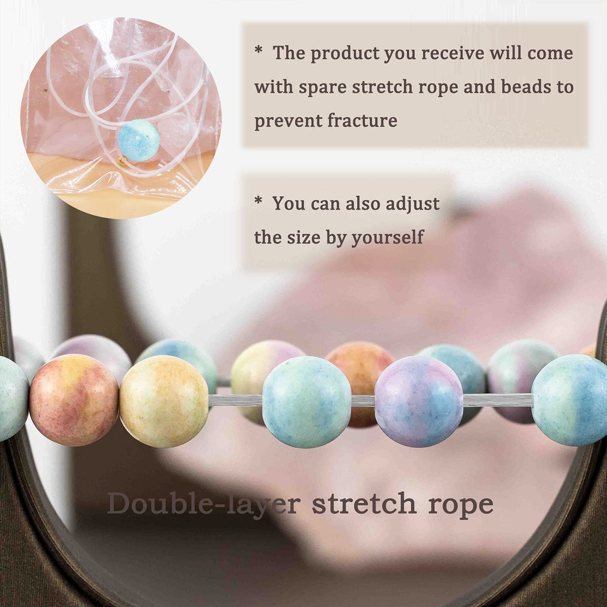 DAZCOLO 8mm Natural Gemstone Stretch Bracelet, Handmade Unisex Crystal Bracelets for Meditation, Yoga, Spiritual Healing & Positive Energy (Rainbow Bridge Agate)