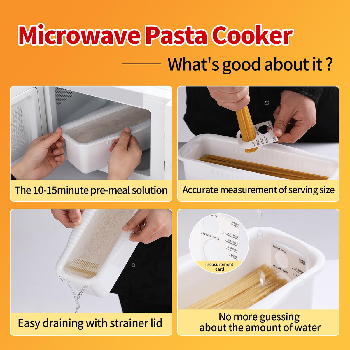 MUXIUNT Microwave Pasta Spaghetti Cooker Pot with Strainer Lid,Pasta Cooker in Microwave with Water Level and Spaghetti Portion Measuring Device,Dormitory Office Apartment Kitchen Essentials