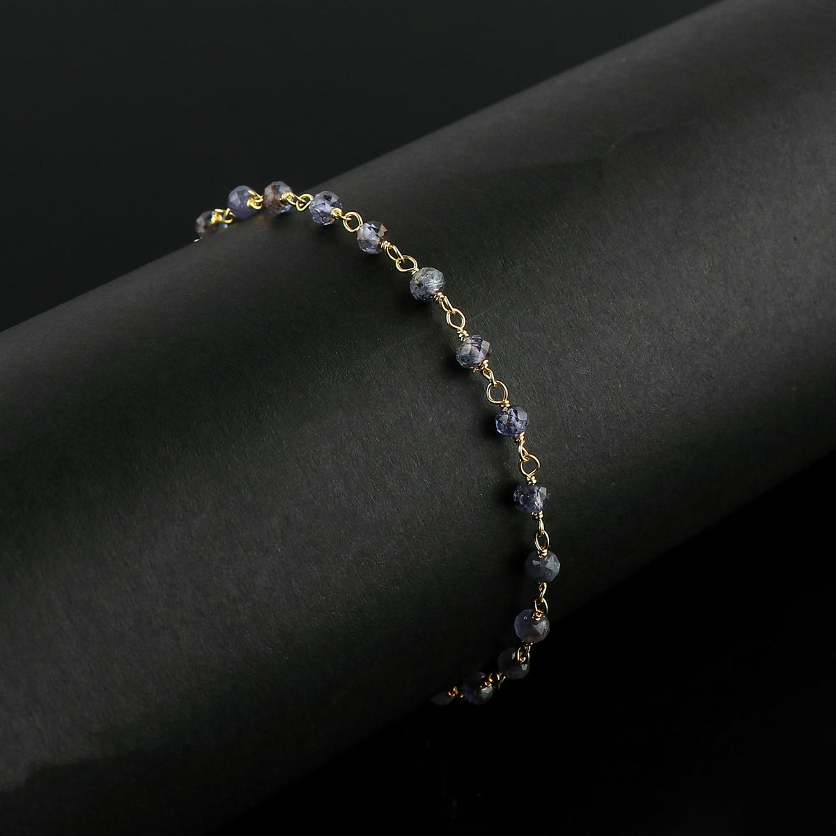 CRYSTALINES Natural Blue Iolite Gemstone Cluster Bracelet, 14K Gold Plated Rosary Chain, Handmade Bohemian Jewelry, Healing Crystals Beads & Stones, Gift for Women (Approx. 7+1inch)