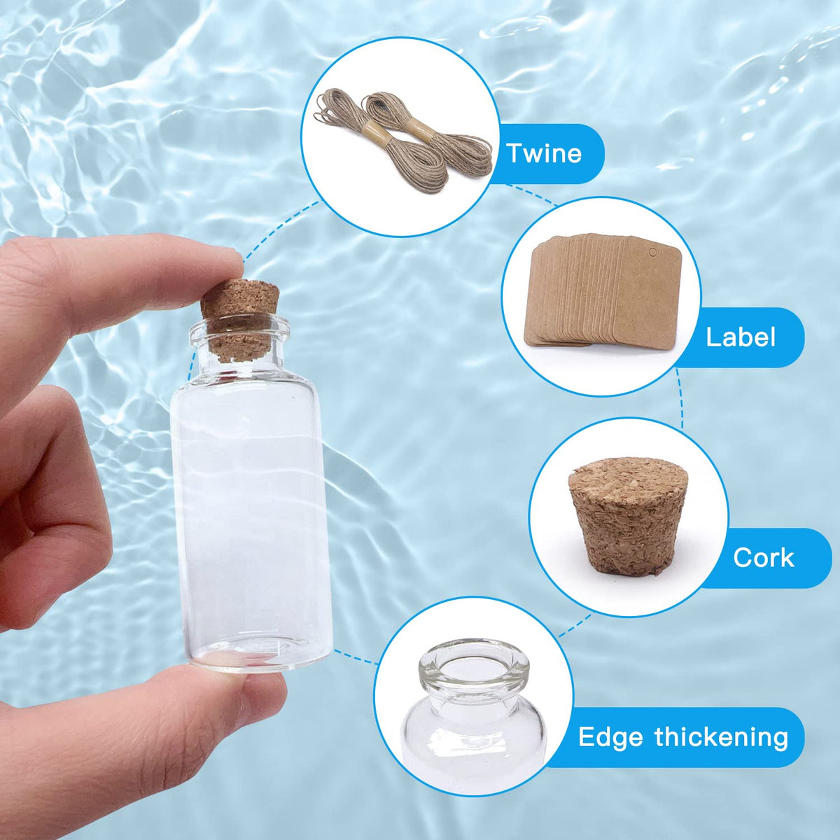 Goiio 50 Pieces 30 ML Glass Bottles with Cork Stoppers Mini Small Glass Bottles, for Wedding Favors, Crafts Home Decorations