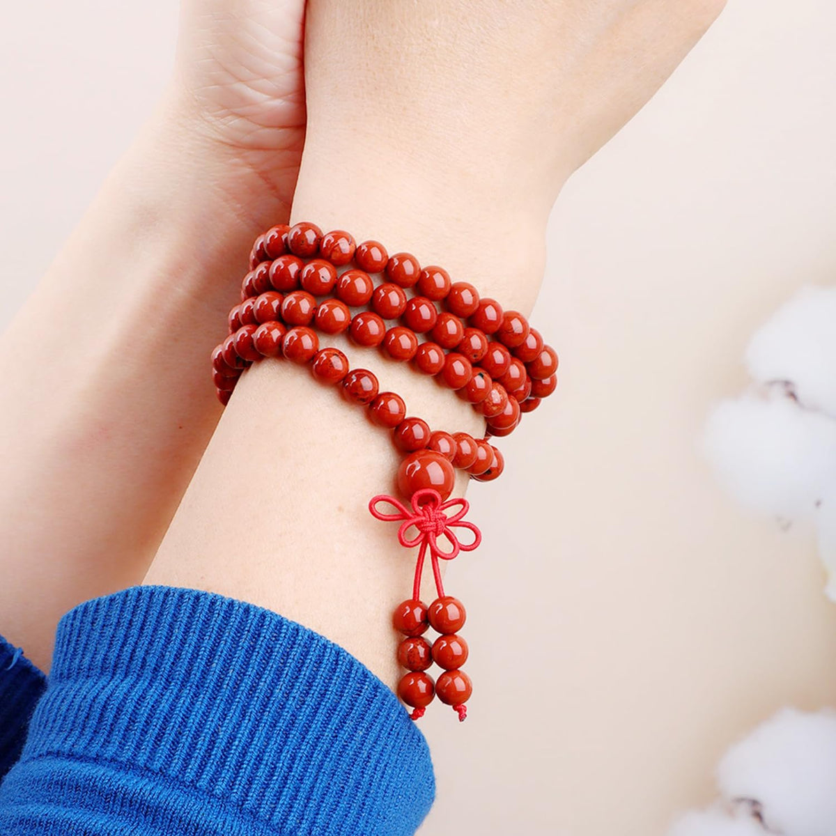 AD Beads 6mm 108 Prayer Mala Red Jasper Elastic Bracelet - Stone Provides Calming Effects - Handmade Yoga Meditation Healing Power Energy Gifts for Unisex Adult.