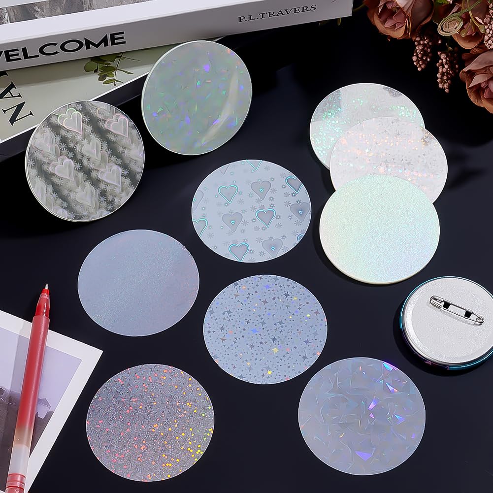 BENECREAT 250Pcs 5 Styles Badge Protective Film, 2.76inch Button Maker Supplies, Plastic Film for DIY Round Badge Button Making DIY Gift