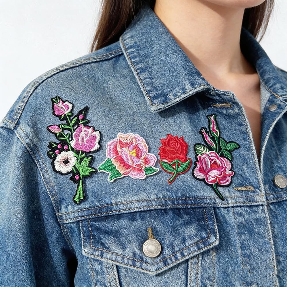 30pcs/1 Box Cuncuny Assorted Flower Cuncuny Kids Girls Patch Sewing on/Iron on Patch Applique DIY Craft Embroidered Applique Patches (Assorted Flowers)