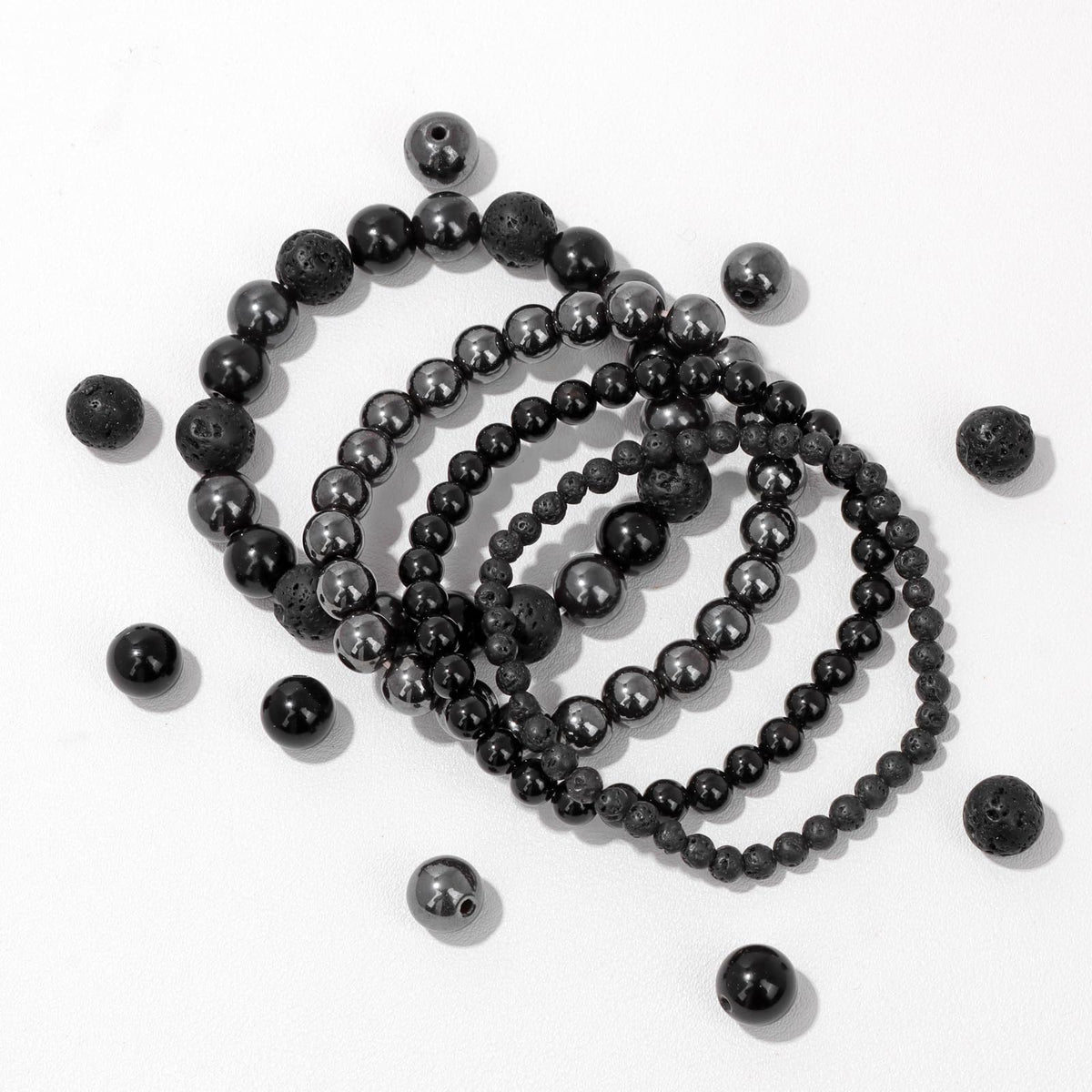 Vinswet 4pcs Natural Stone Beaded Bracelets for Women Men,Healing Crystal Gemstones Stretch Bracelet,4mm 6mm 8mm 10mm Hematite Hematite Lava Rock Anxiety Stress Relief Bracelet Jewelry Gifts