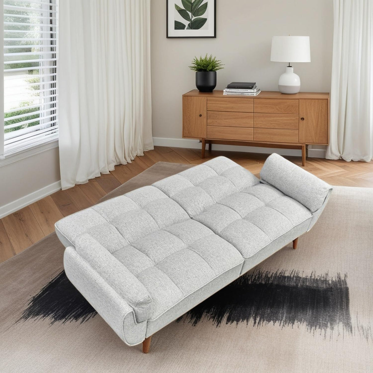 Trygoal Convertible Futon Sofa Bed, Modern Futon Couch with 2 Pillows, Small Futons Couch with Adjustable Armrest & Backrest, Loveseat Sofa Bed for Living Room, Bedroom, Gray
