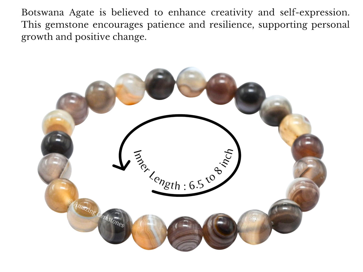 Amazing Gemstone Crystal Bracelet for Women Men's Gifts - Protection Healing Crystal Bracelet - 8mm Gemstone Beaded Stretchable Bracelet Pulseras Para Hombres Mujer Stocking Stuffers Mothers Day Gift (Botswana Agate)