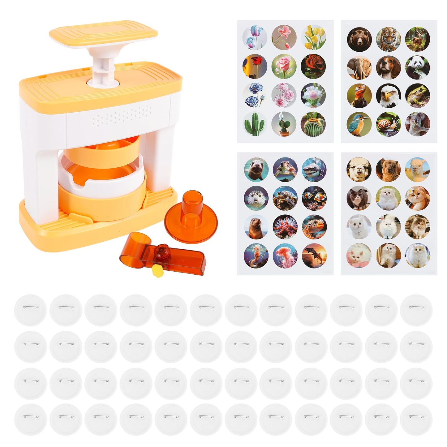 LUCKQUE Button Maker Machine, 55mm DIY Badge Punch Press Set with 48 Button Parts and Circle Cutter, Ideal DIY Round Pin Maker Machine Kit for Crafting Projects