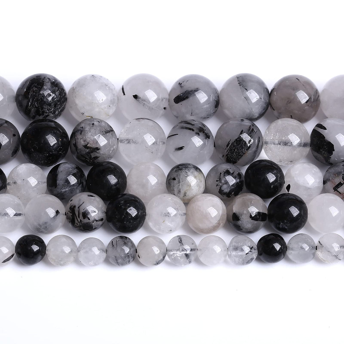 6MM 60PCS Natural Crystal Stone Black Rutile Quartz Gemstone 2A Grade Loose Beads for Jewelry Making DIY Bracelet Necklace Semi Precious Beads 1 Strand