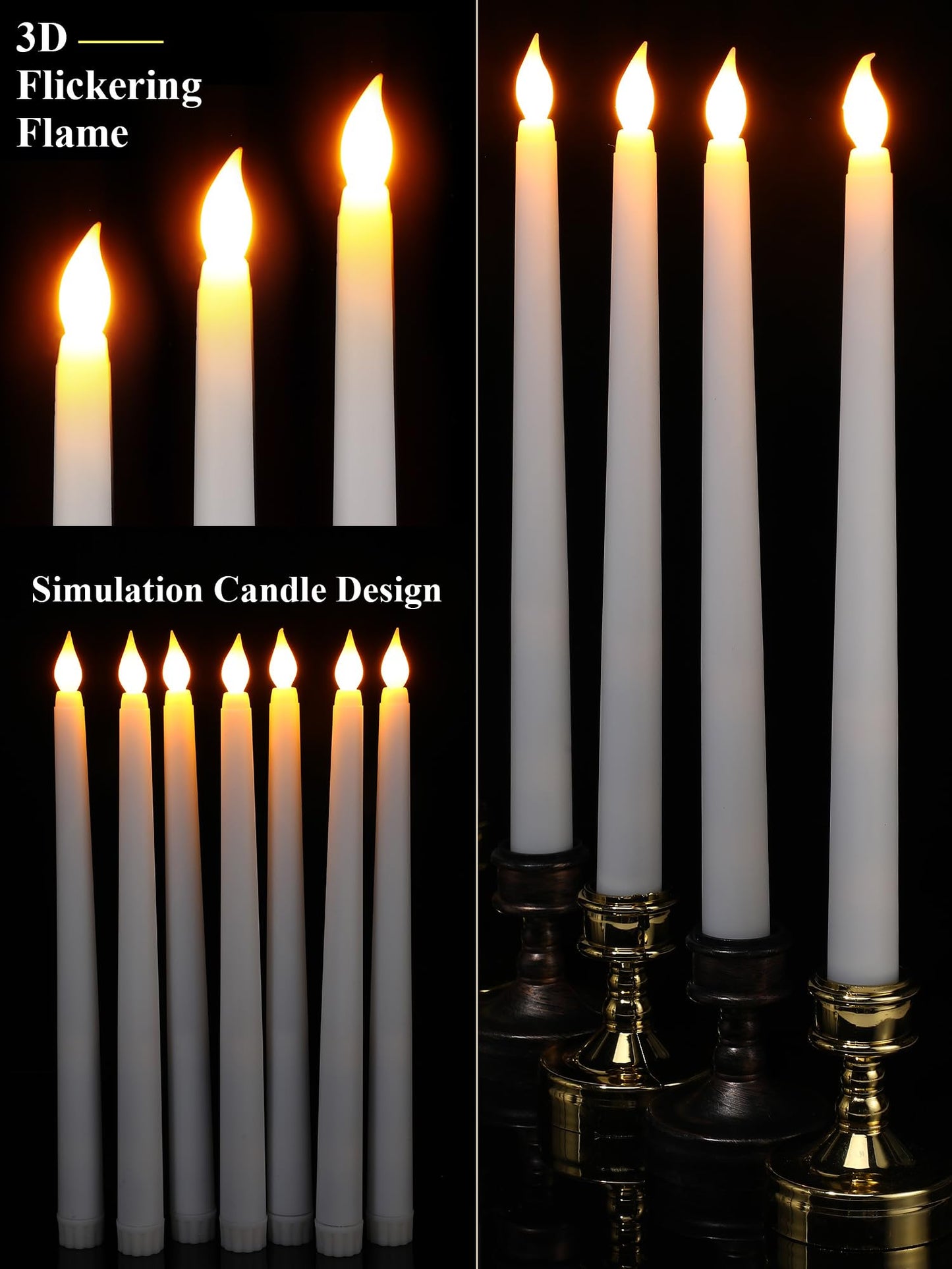 Funtery 48 Pcs Flameless LED Taper Candles Battery Operated Candles Bulk Realistic LED Candlesticks Flickering for Wedding Church Graduation Party Home Decor(White,Classic Style)